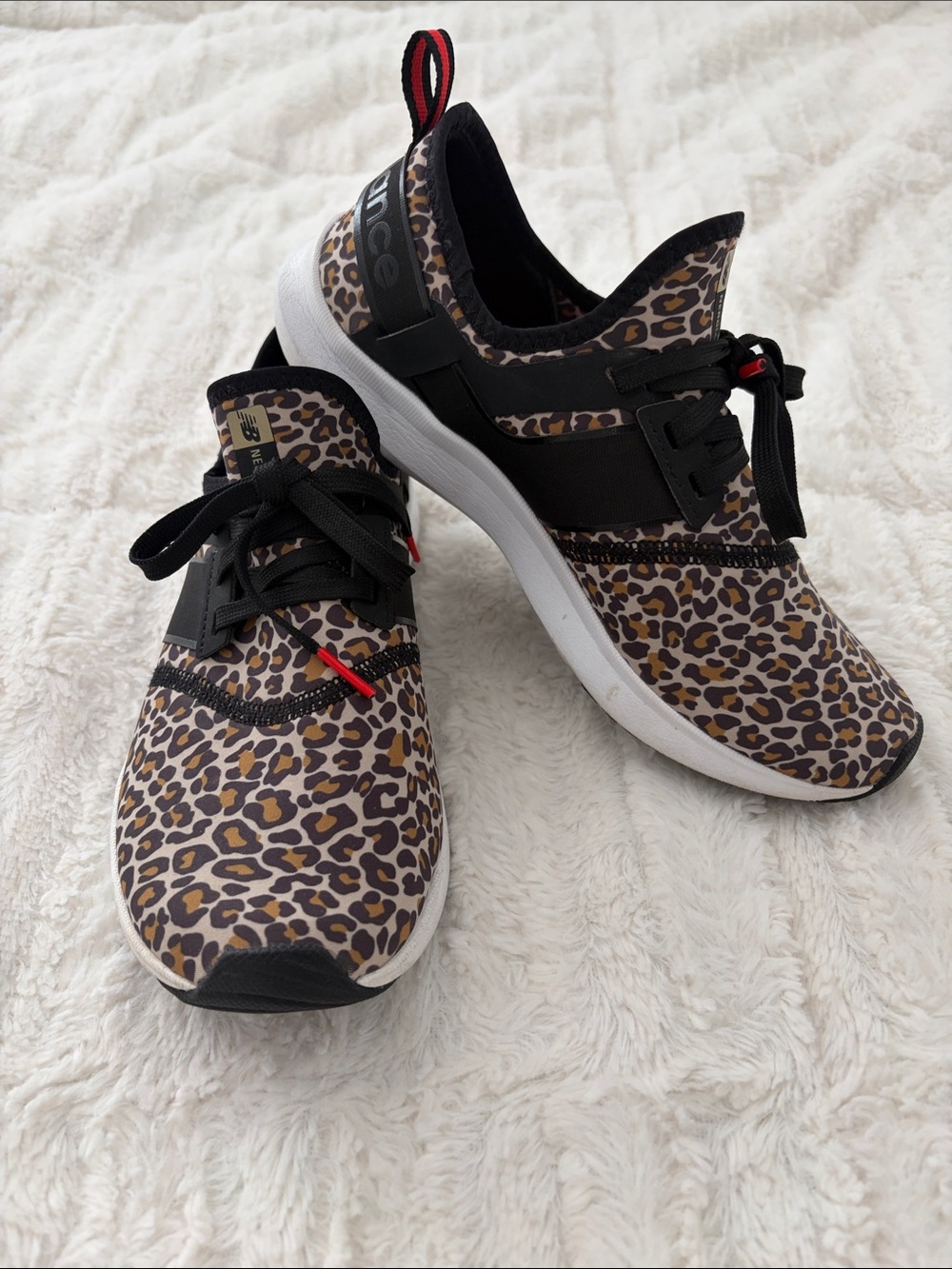New Balance Leopard Print Slip-On Runner - Black/White/Brown with Red Accents - Picture 4 of 4